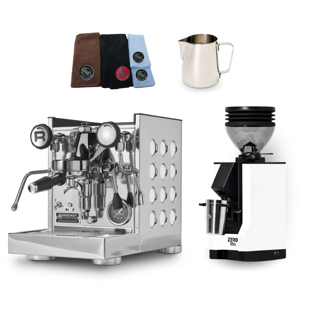 Rocket Appartamento TCA Espresso Machine Bundle with Eureka Mignon Zero 55S &  Accessories
